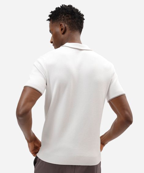 camisa polo masculina slim de tricô com zíper off white