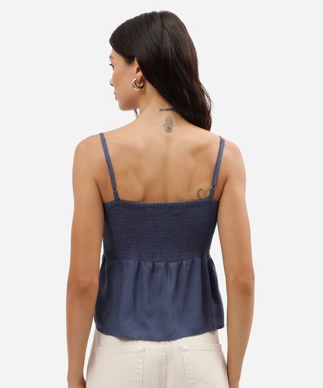 blusa alça fina feminina de viscose texturizada azul