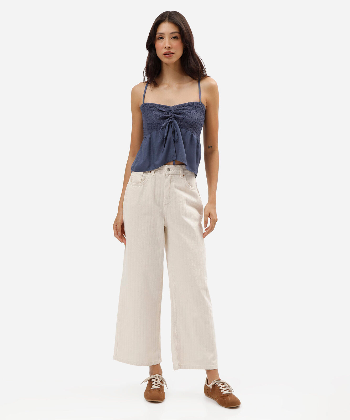 blusa alça fina feminina de viscose texturizada azul