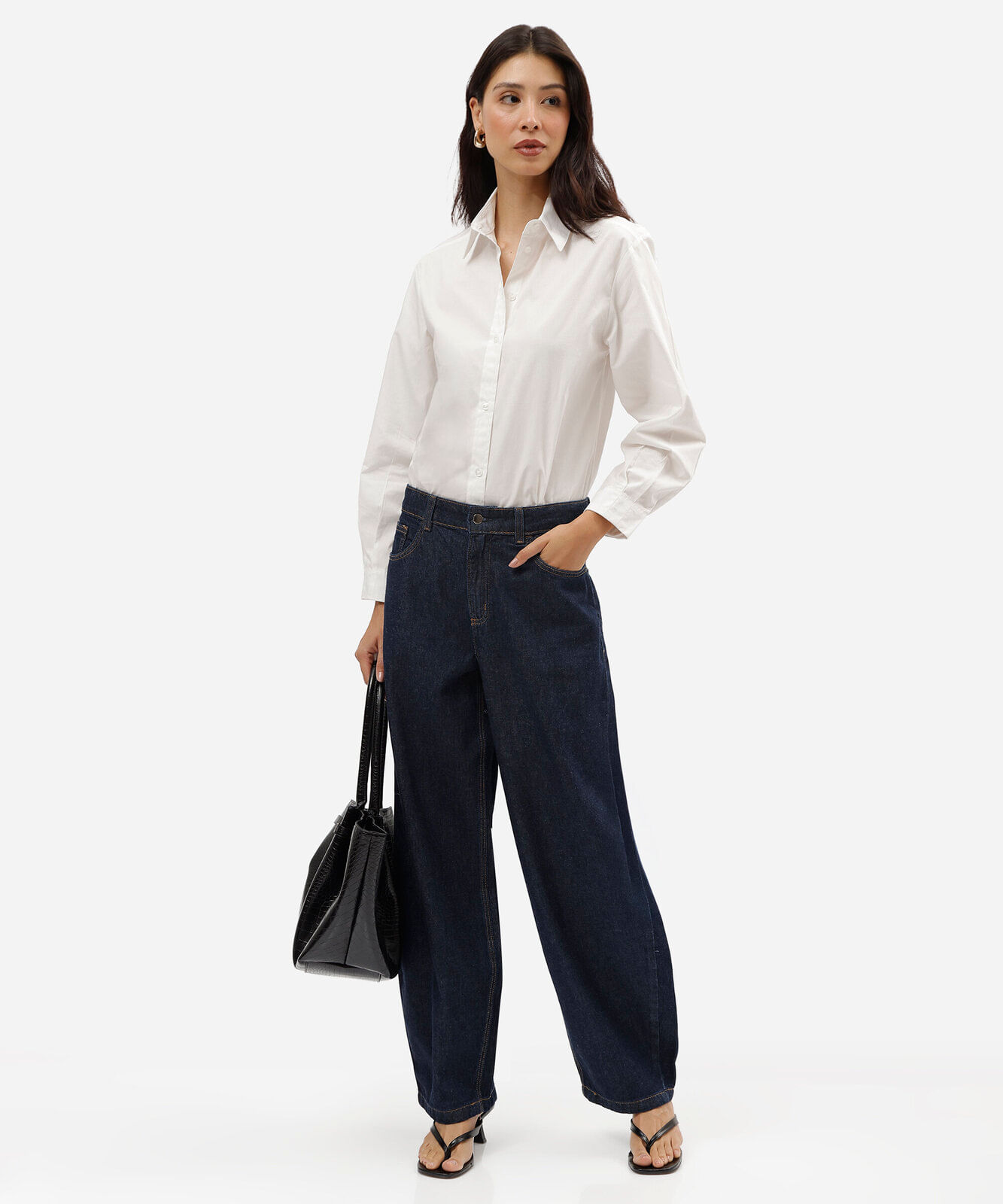 calça balloon feminina jeans cintura baixa azul