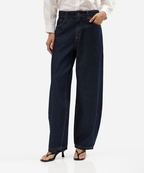 calça balloon feminina jeans cintura baixa azul