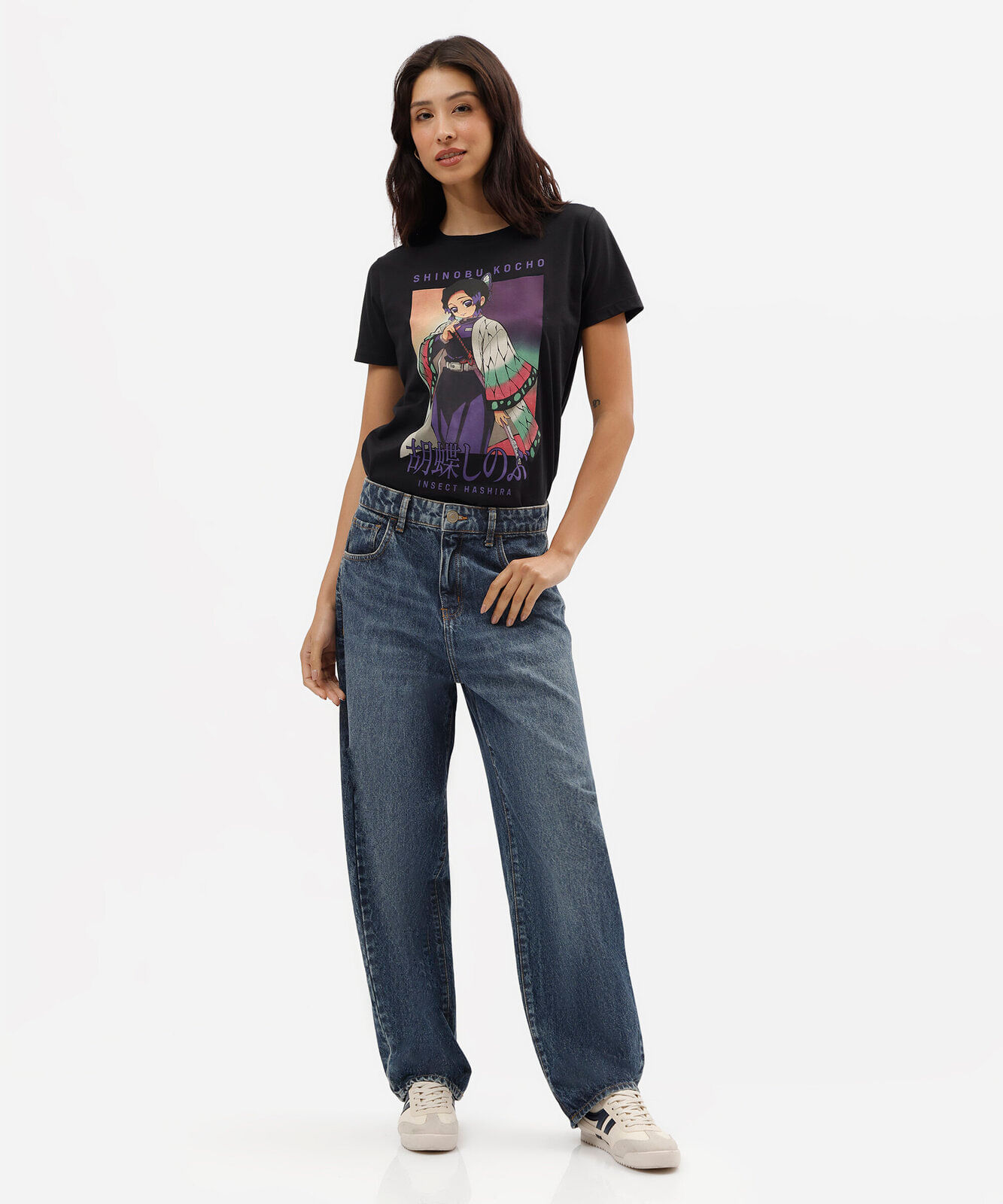 camiseta feminina de algodão manga curta demon slayer preta