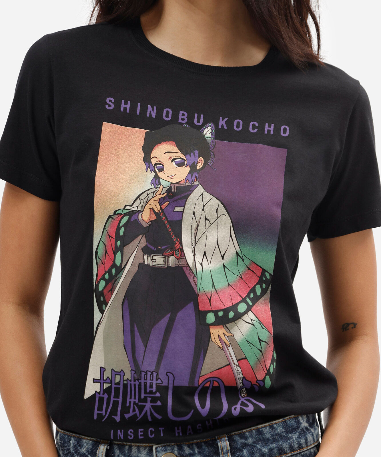 camiseta feminina de algodão manga curta demon slayer preta