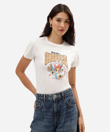 camiseta feminina de algodão manga curta one piece off white