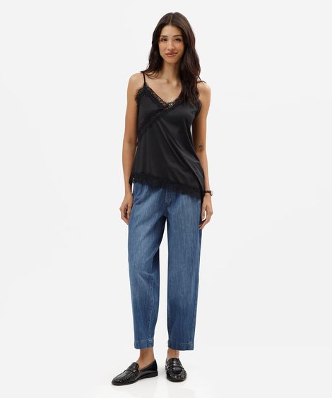 calça clochard feminina jeans cós elástico azul