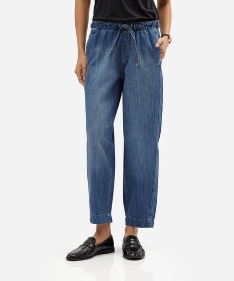 calça clochard feminina jeans cós elástico azul