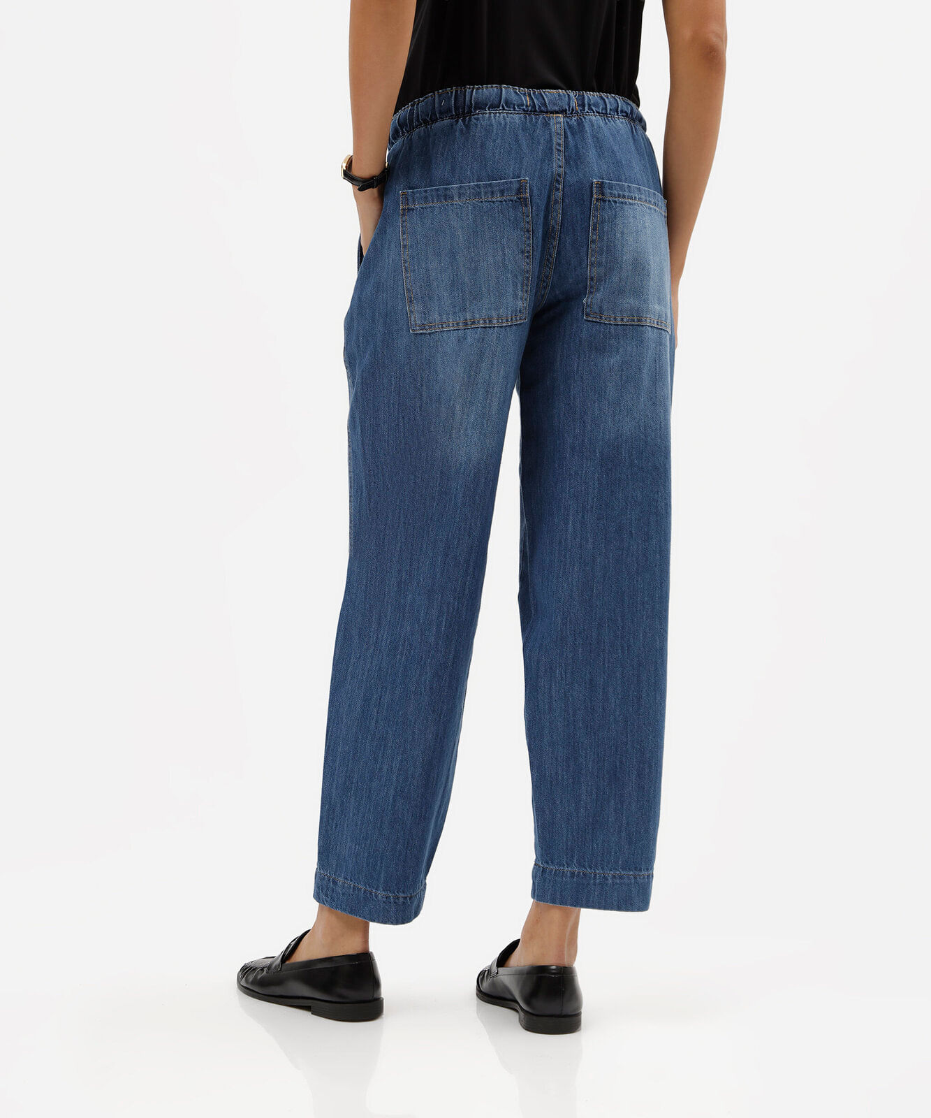 calça clochard feminina jeans cós elástico azul