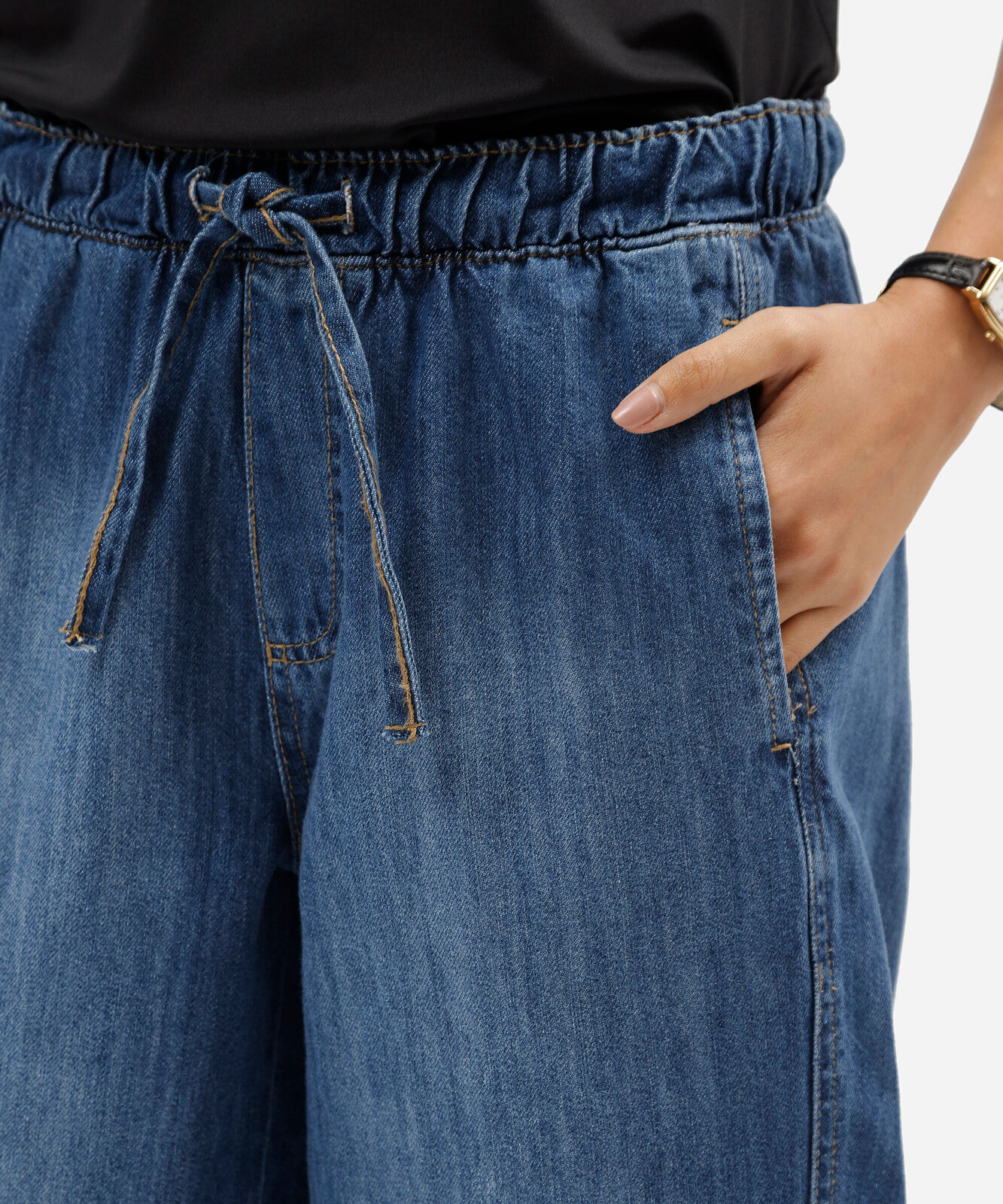 calça clochard feminina jeans cós elástico azul