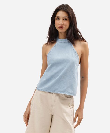 blusa frente única feminina jeans azul