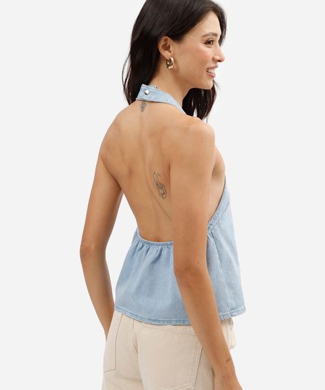 blusa frente única feminina jeans azul