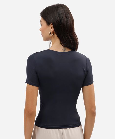 blusa feminina de poliamida manga curta azul