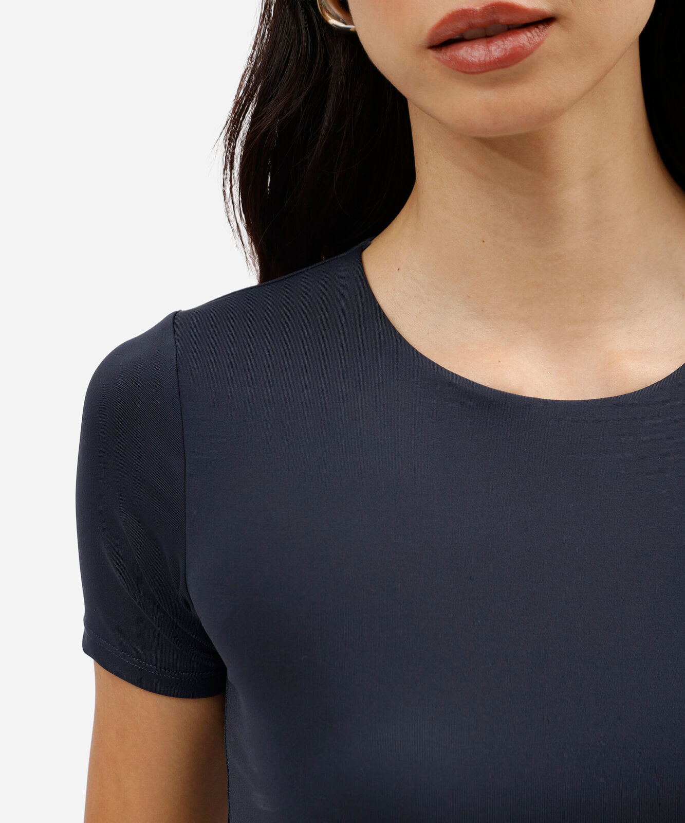 blusa feminina de poliamida manga curta azul