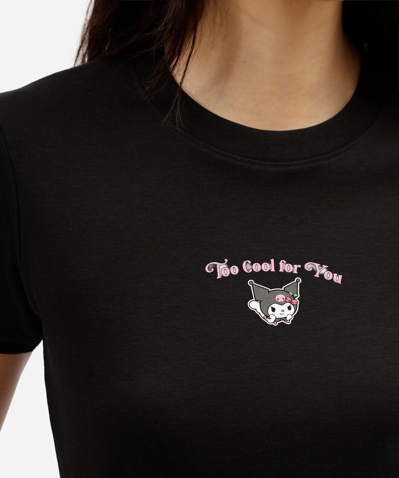camiseta feminina de algodão peruano manga curta kuromi preta
