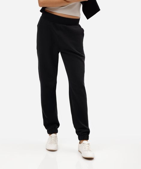 calça jogger feminina de moletom cós elástico preta