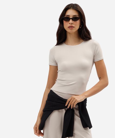 blusa feminina de poliamida manga curta cinza
