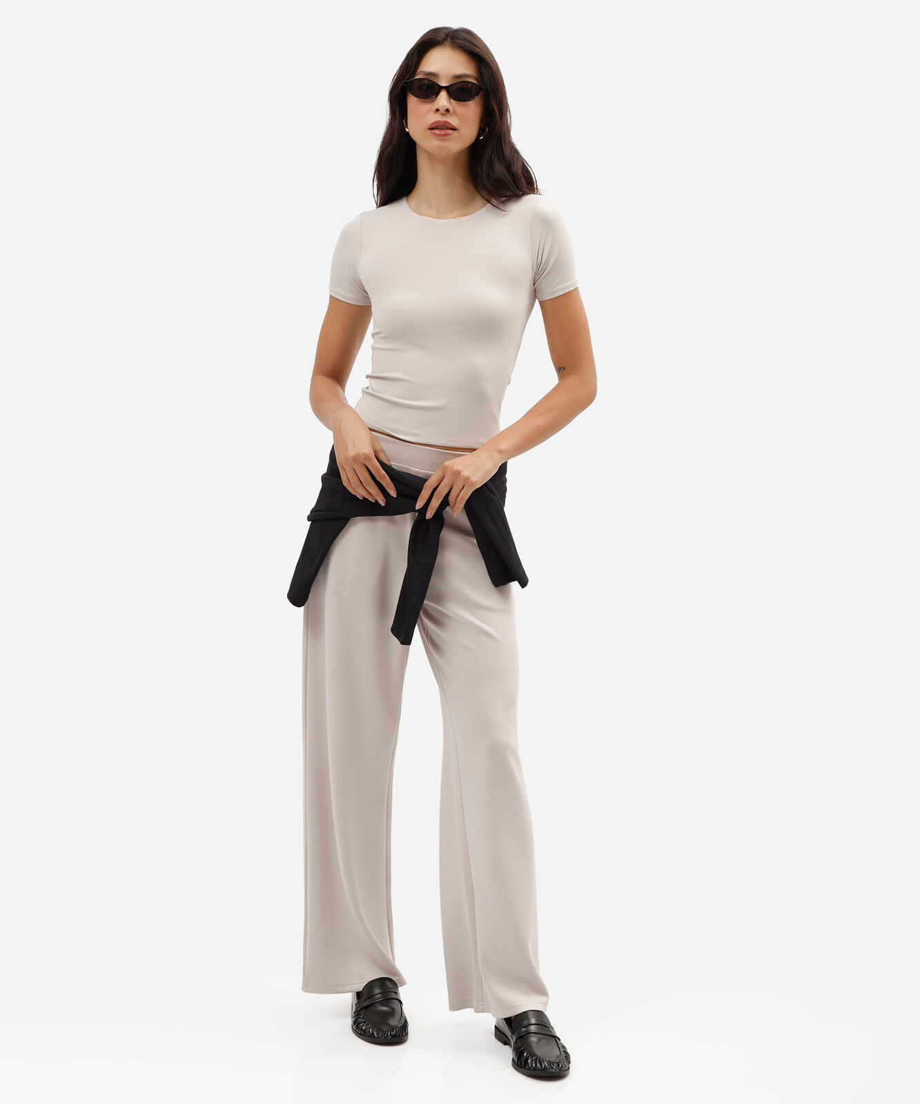 blusa feminina de poliamida manga curta cinza