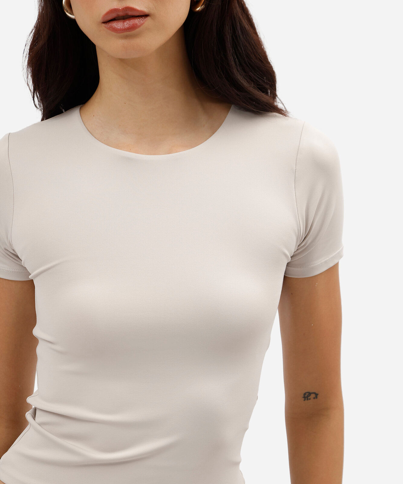 blusa feminina de poliamida manga curta cinza