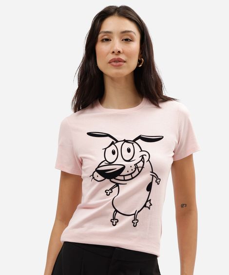 camiseta feminina de algodão manga curta coragem rosa