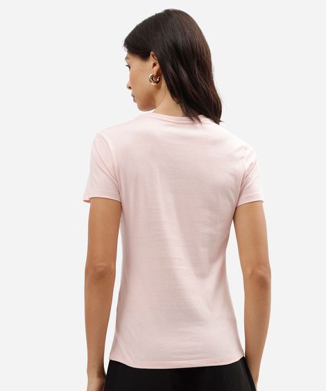 camiseta feminina de algodão manga curta coragem rosa