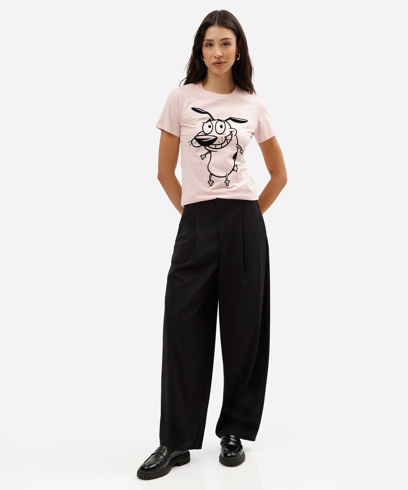 camiseta feminina de algodão manga curta coragem rosa