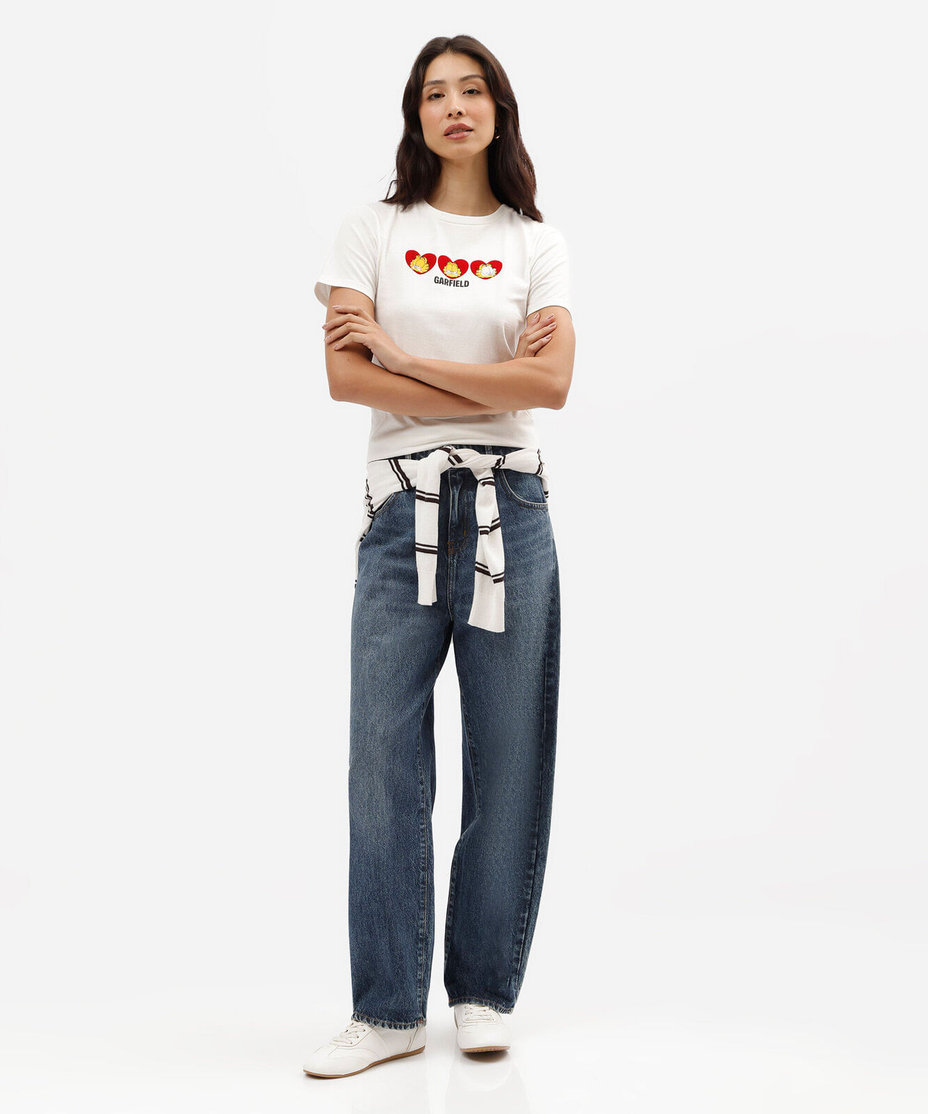 camiseta feminina de algodão manga curta garfield off white