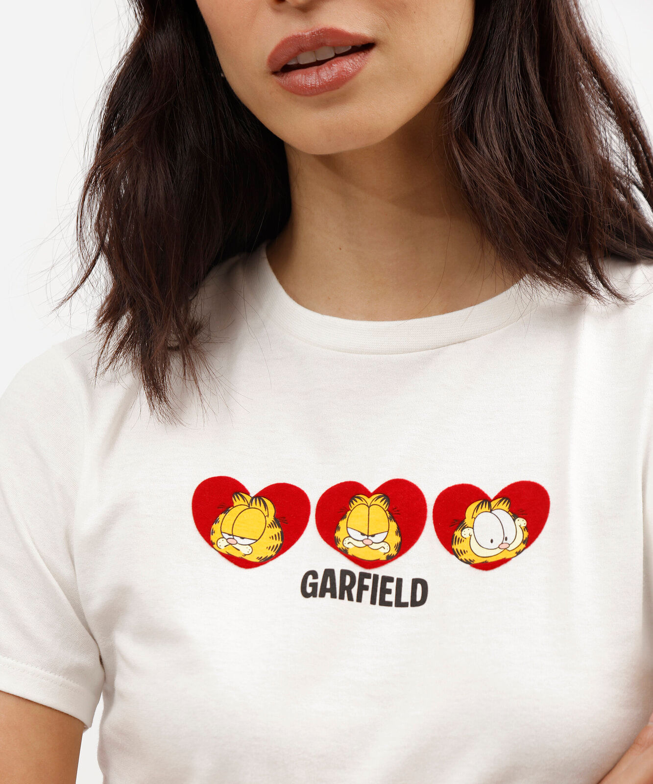 camiseta feminina de algodão manga curta garfield off white