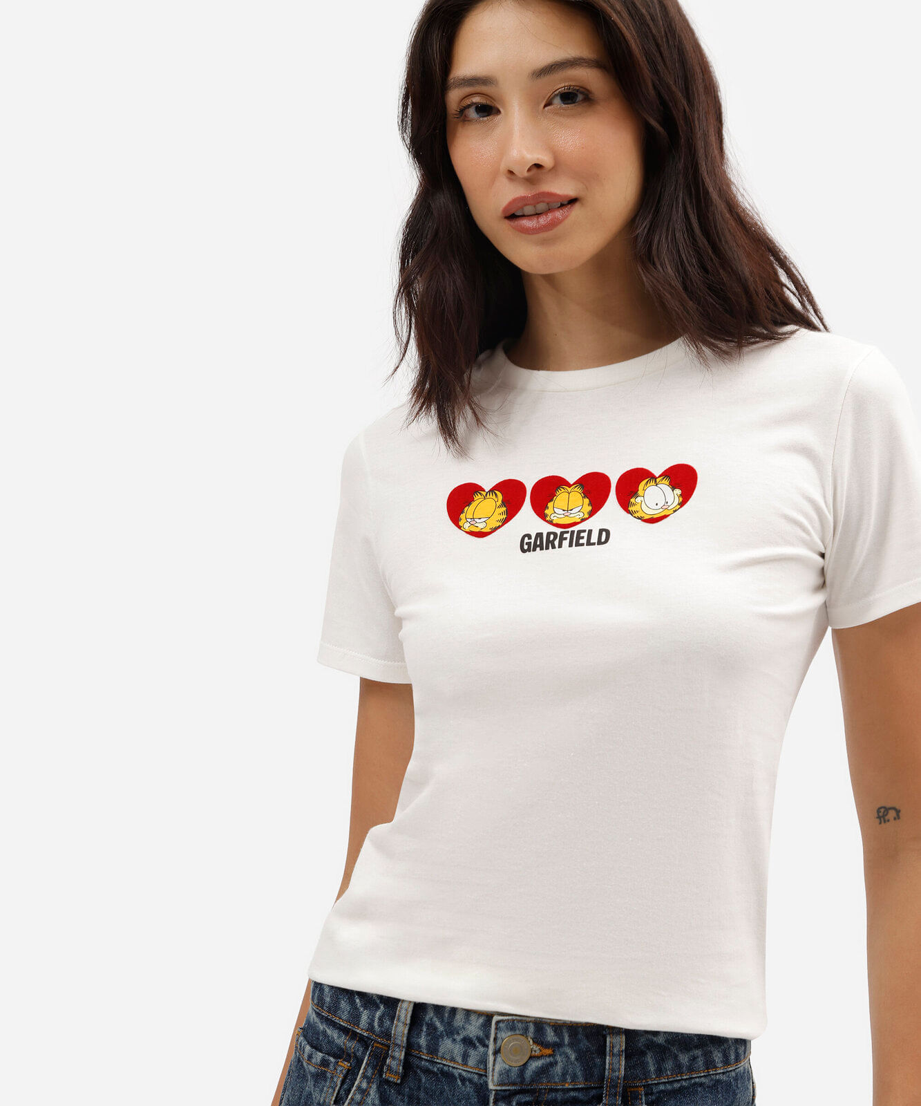 camiseta feminina de algodão manga curta garfield off white