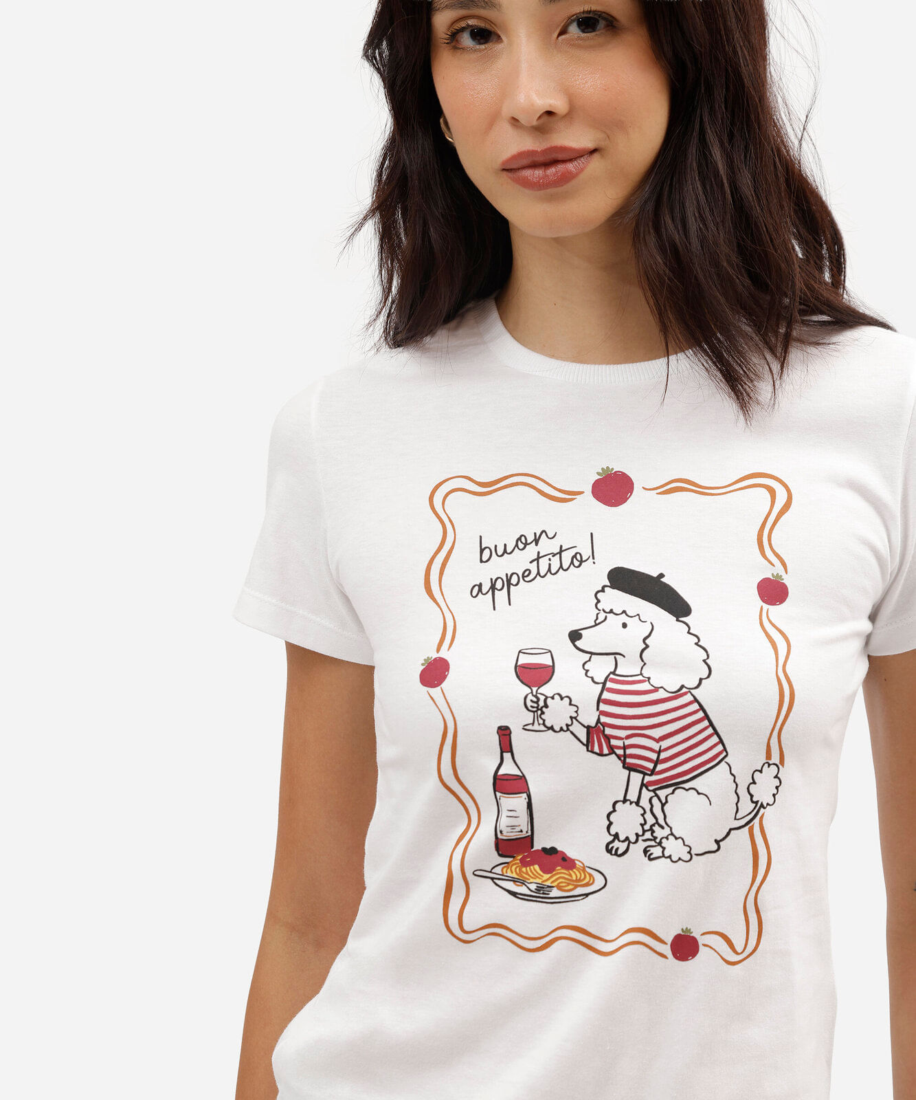 camiseta slim feminina de algodão manga curta estampada off white