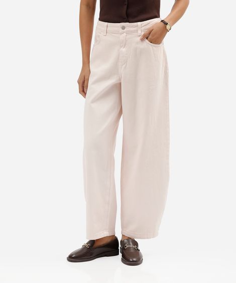 calça balloon feminina de sarja cintura baixa rosa