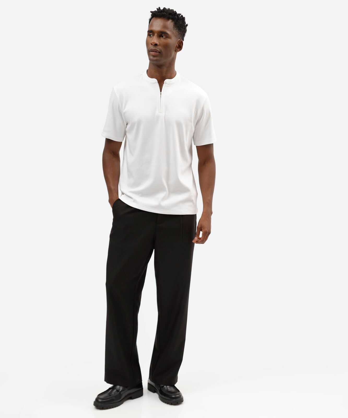 polo masculina de algodão peruano com zíper off white