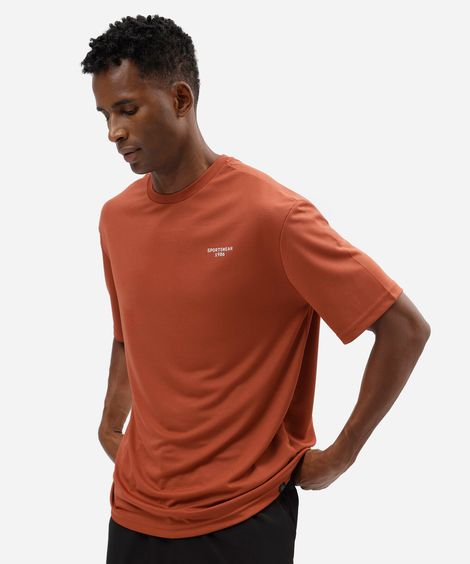 camiseta oversized masculina esportiva estampada laranja