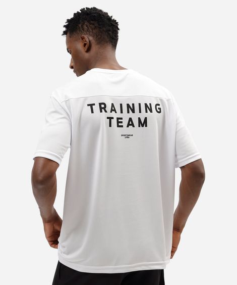 camiseta oversized masculina esportiva estampada branca