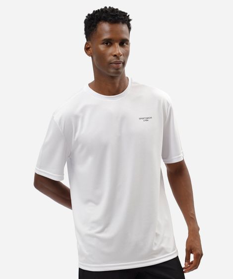 camiseta oversized masculina esportiva estampada branca