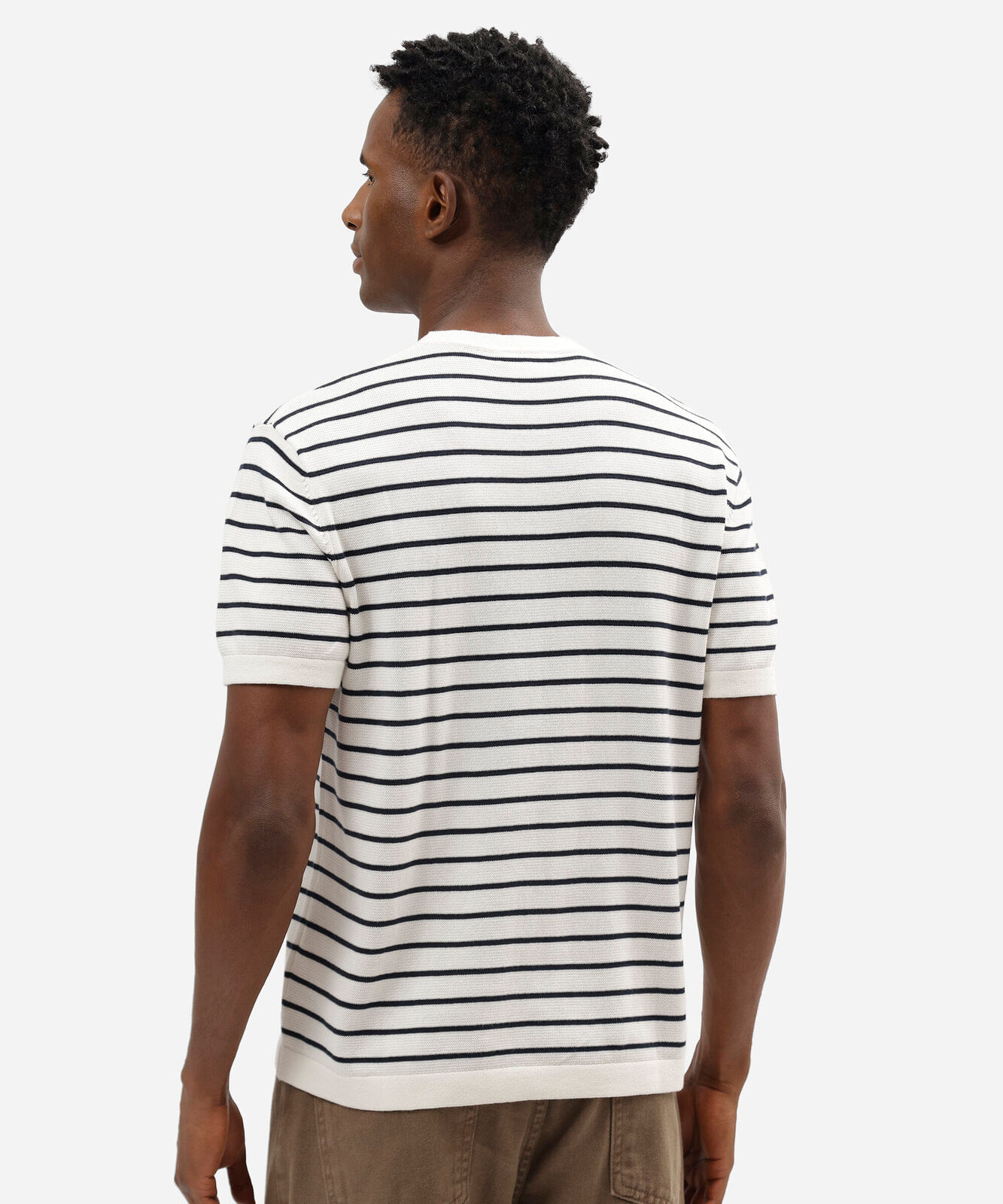 camiseta masculina de tricot listrada off white