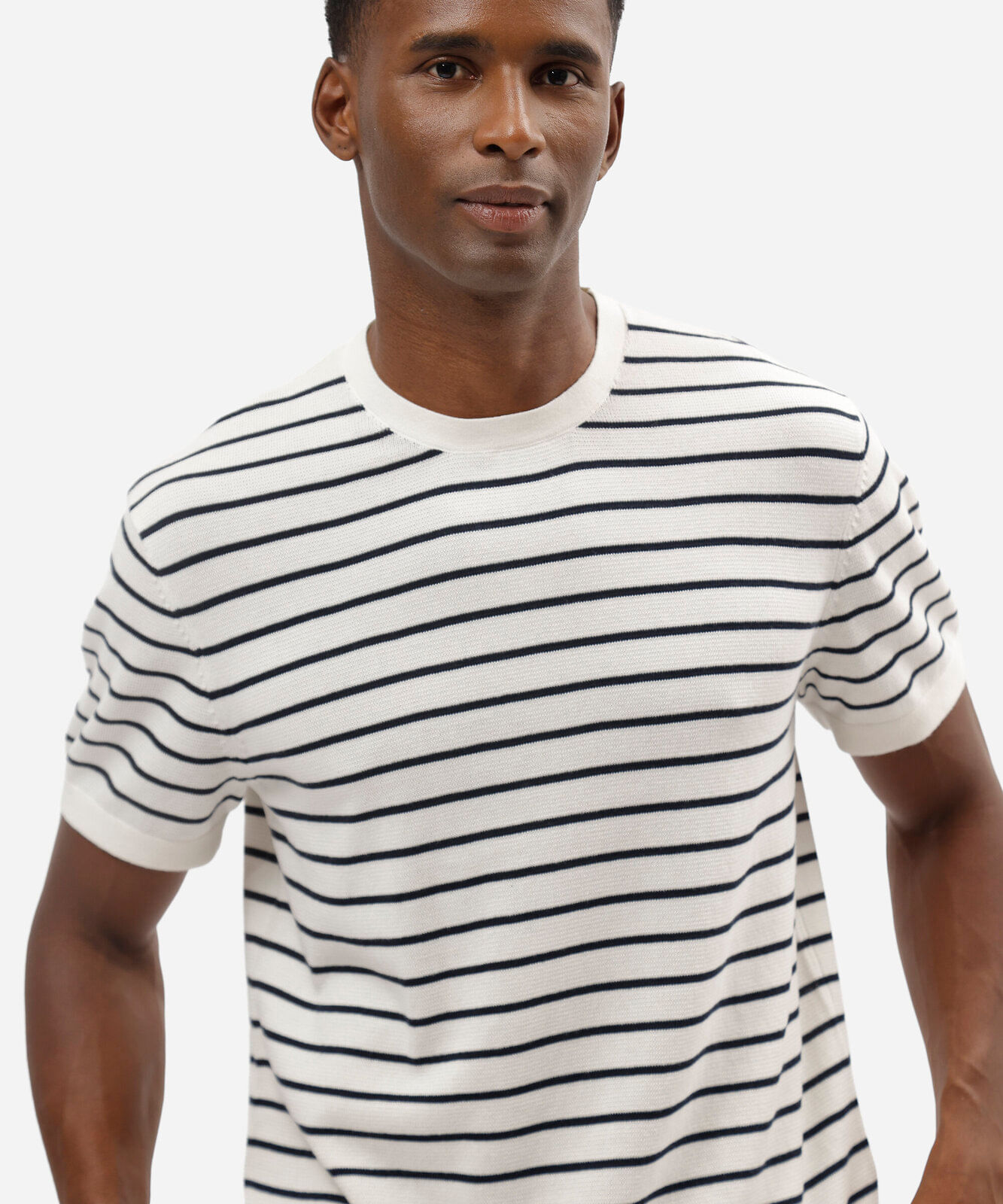 camiseta masculina de tricot listrada off white
