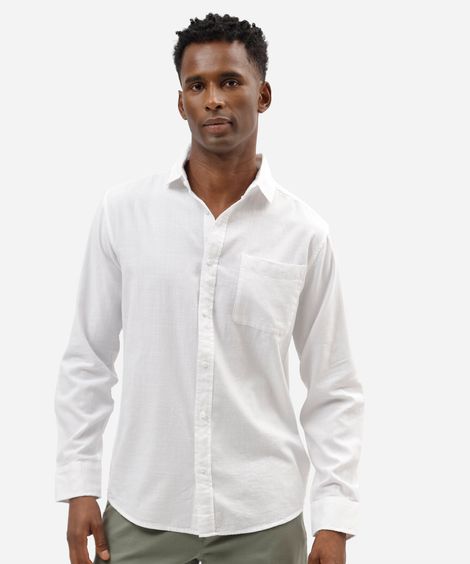 camisa comfort de algodão manga longa com bolso off white