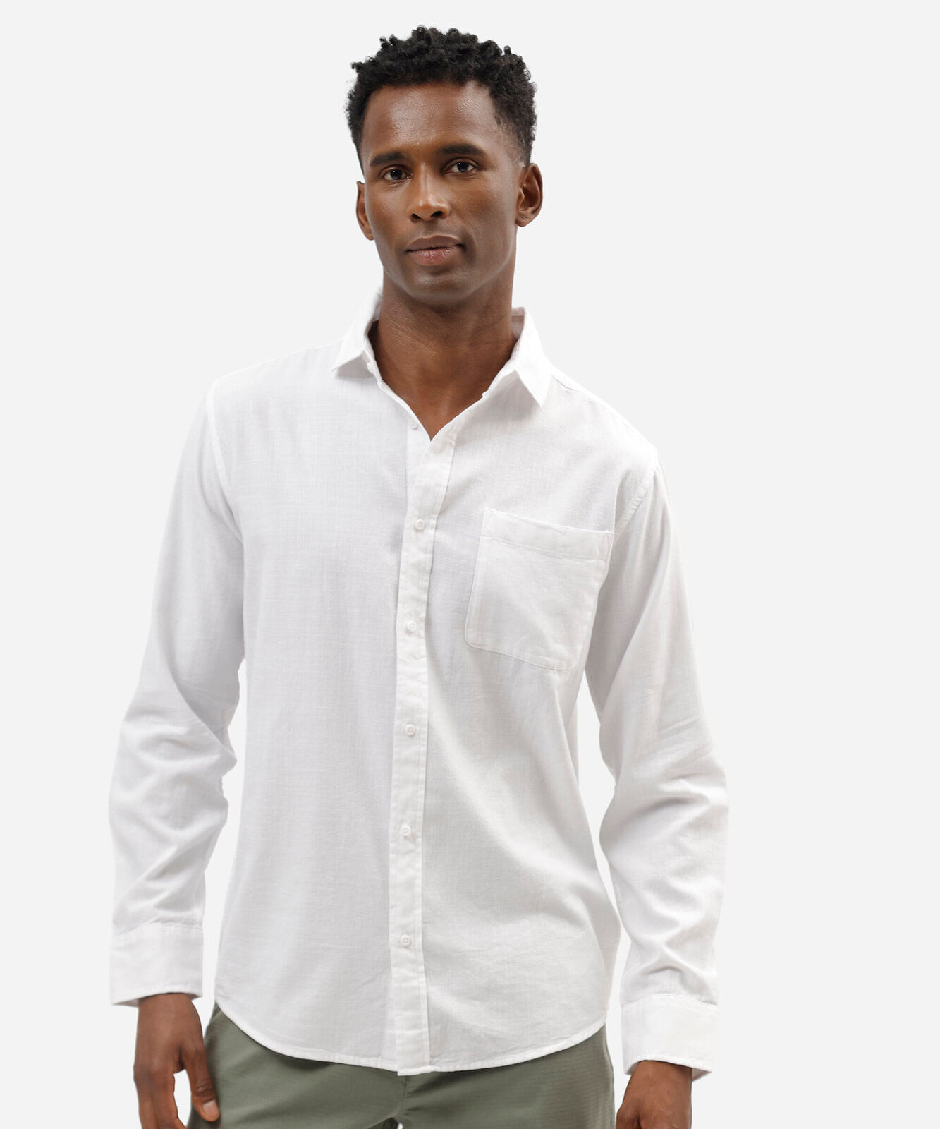 camisa comfort de algodão manga longa com bolso off white