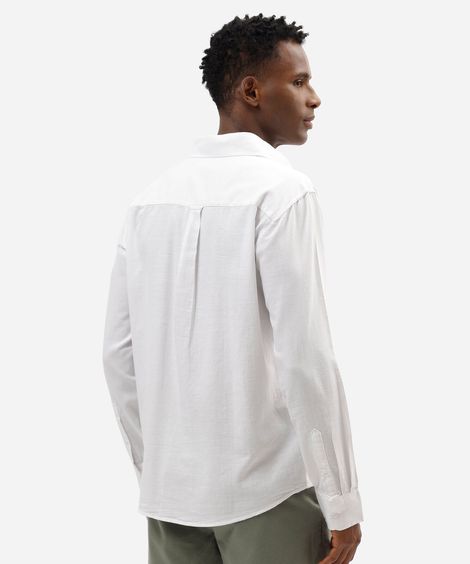 camisa comfort de algodão manga longa com bolso off white