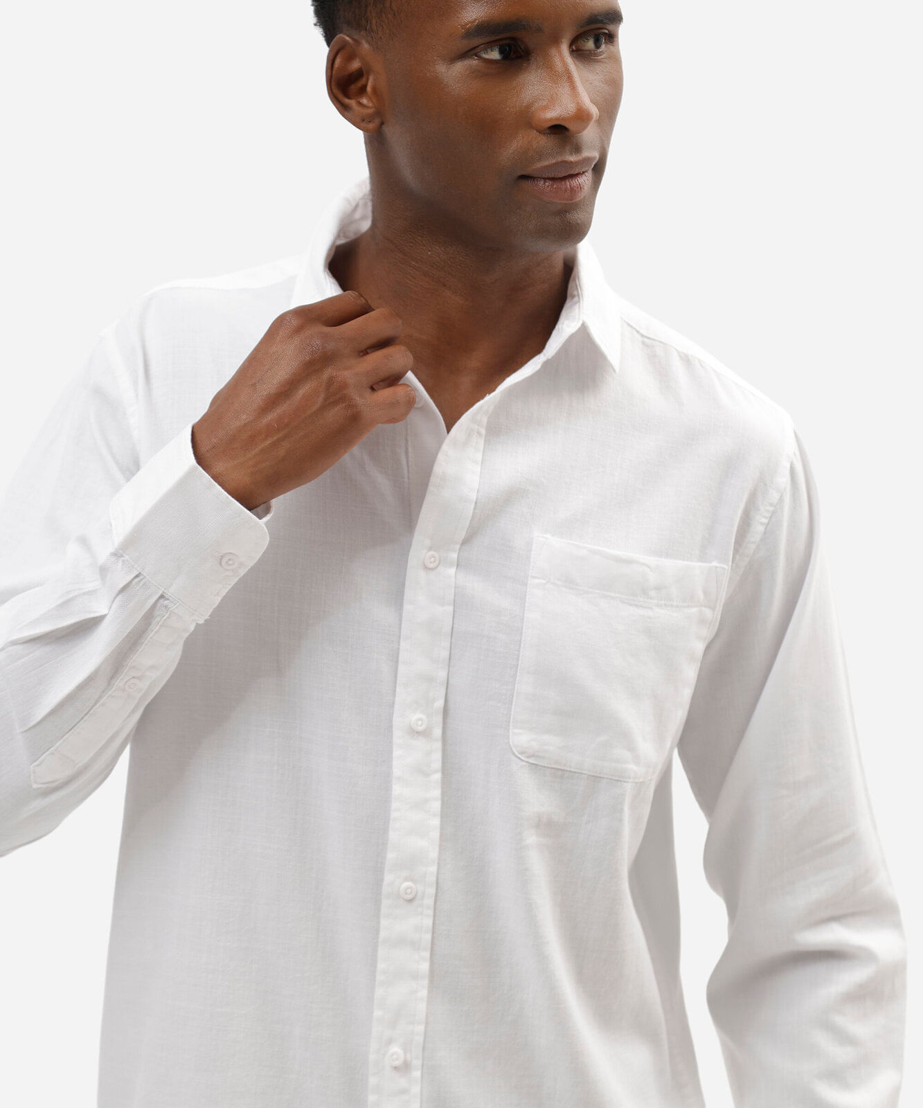 camisa comfort de algodão manga longa com bolso off white