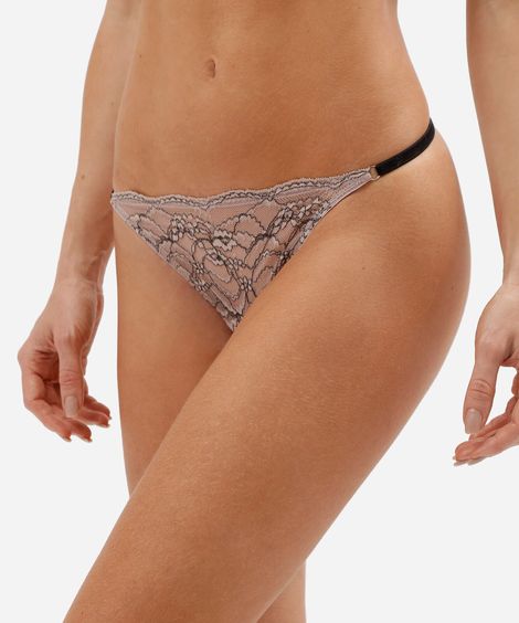 calcinha string fio dental feminina de renda floral rosa