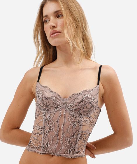 sutiã corset feminino de renda floral rosa