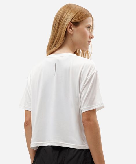 camiseta cropped feminina esportiva manga curta estampada branca