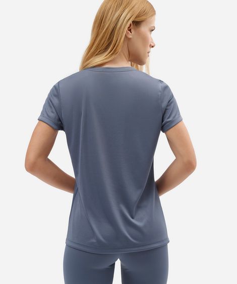 camiseta esportiva feminina manga curta estampada azul