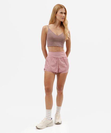 short esportivo feminino de poliamida com bermuda interna rosa