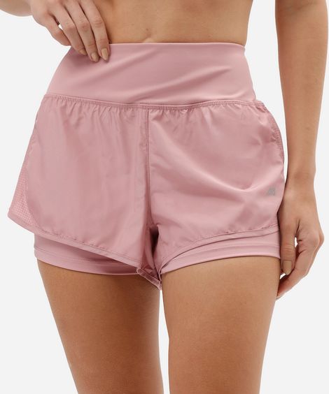 short esportivo feminino de poliamida com bermuda interna rosa