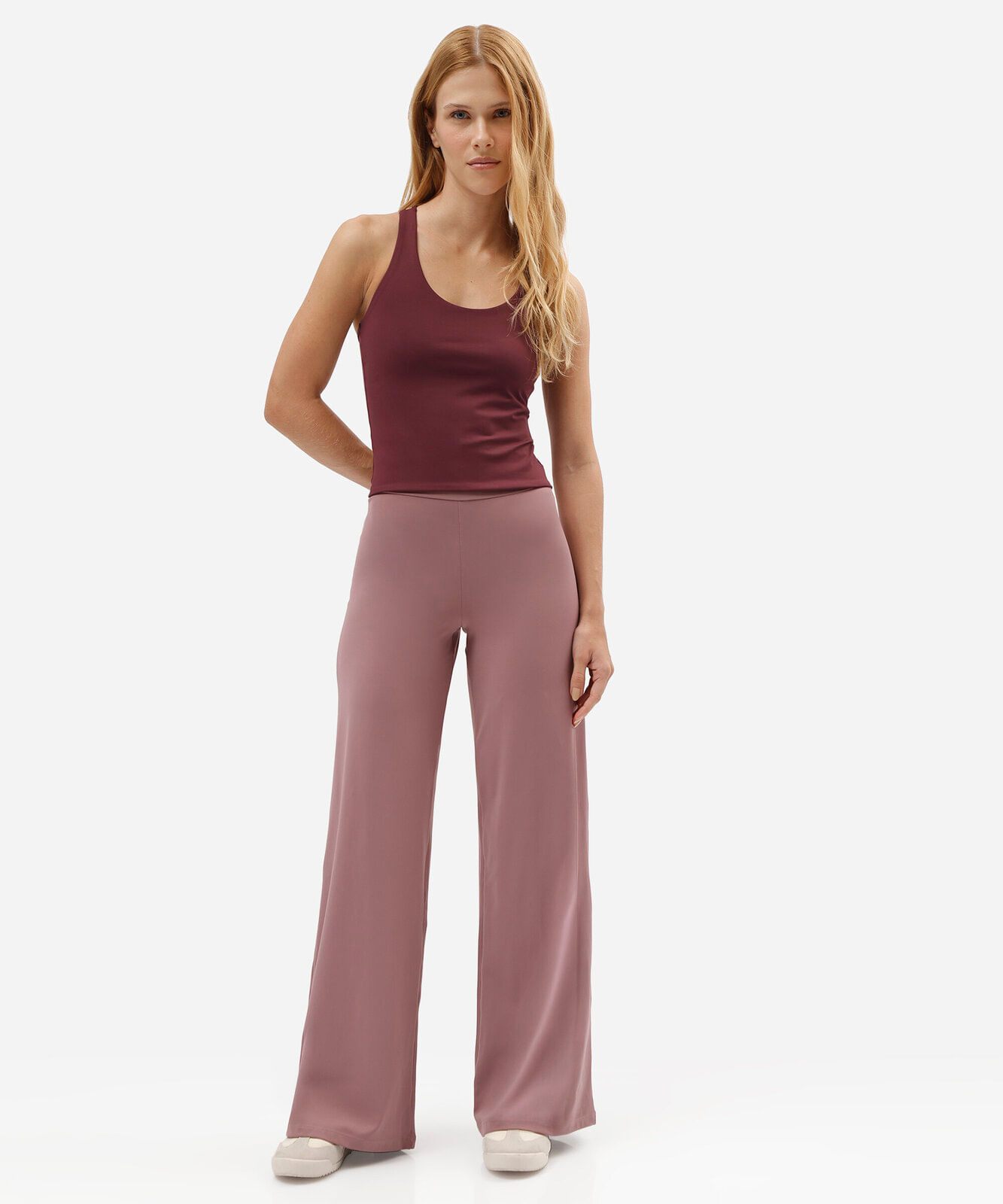 calça wide leg esportiva feminina de poliamida rosa