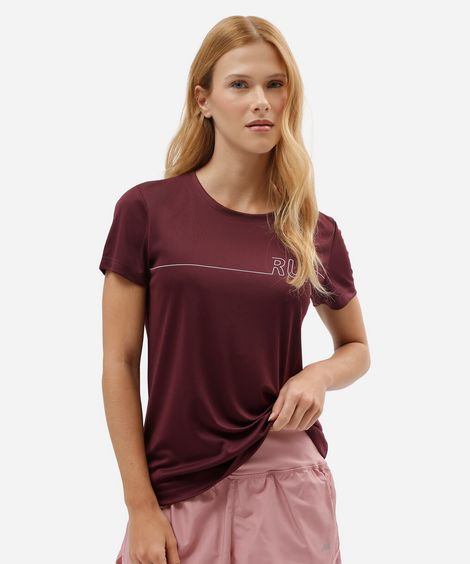 camiseta esportiva feminina manga curta estampada vinho