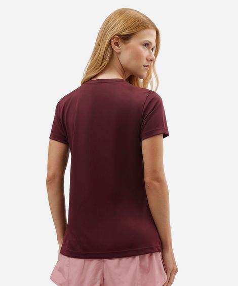 camiseta esportiva feminina manga curta estampada vinho