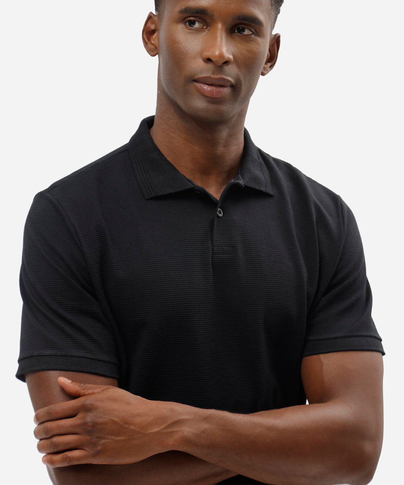 camisa polo comfort masculina em malha texturizada preta