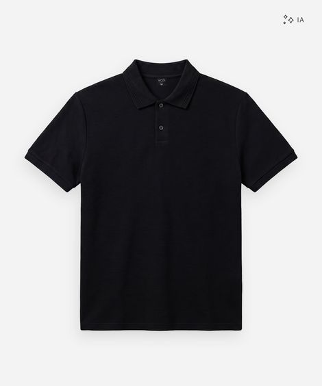 camisa polo comfort masculina em malha texturizada preta